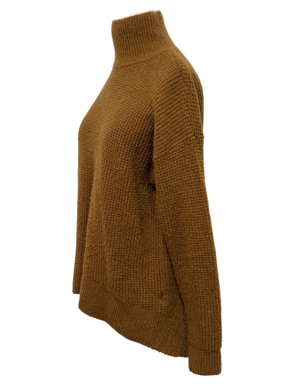 Madewell Waffle Knit Turtleneck Sweater Merino Alpaca Brown High Low SMALL - Picture 5 of 7